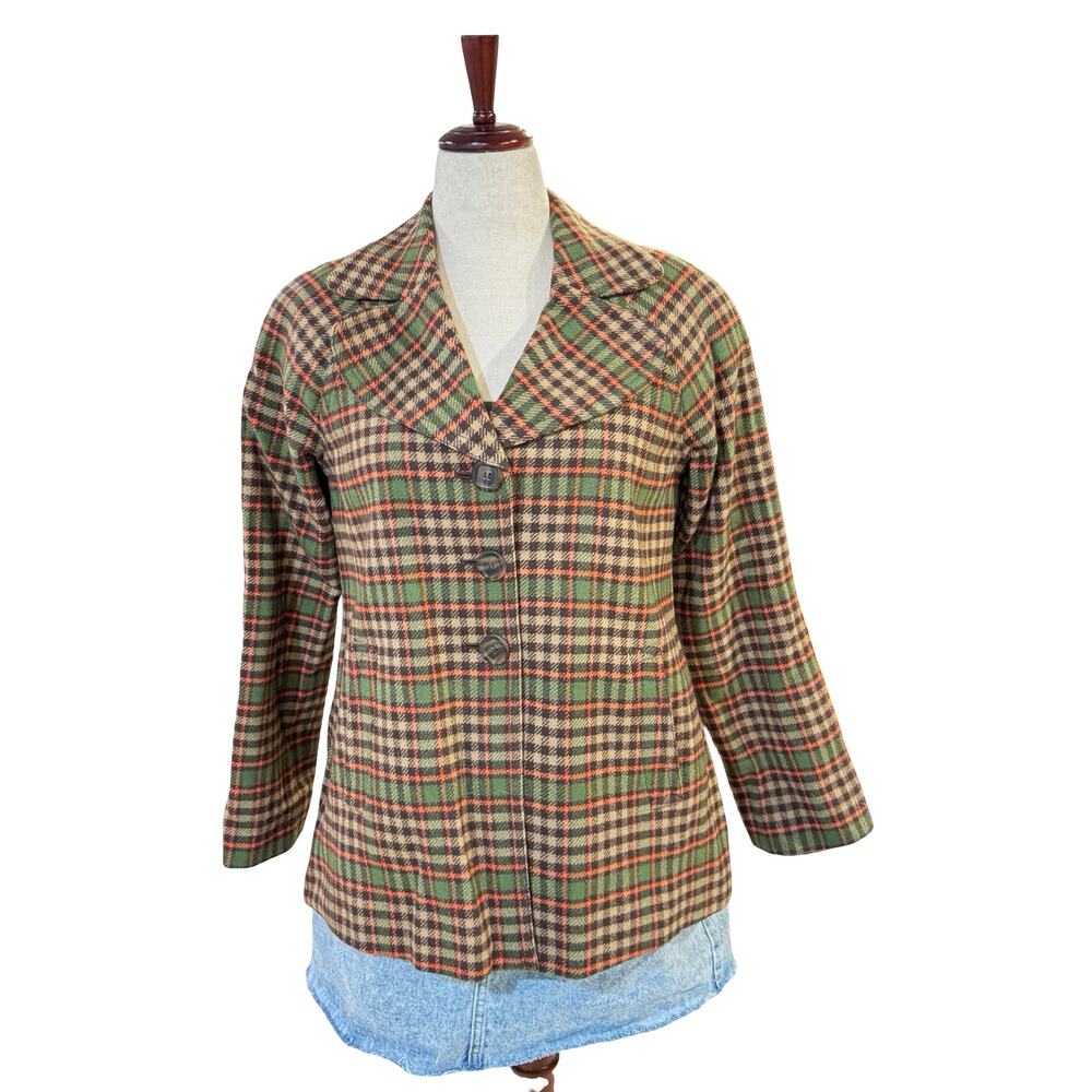 Vintage Pendleton Plaid Wool Button Up Jacket Orange Green Brown Size 10 - Picture 11 of 12